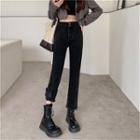 Front-slit Straight Leg Cropped Jeans