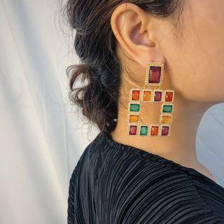 Acrylic Square Dangle Earring 1493 - 1 Pair - Gold - One Size