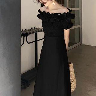Short-sleeve Ruffled Open Back A-line Midi Dress
