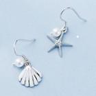 925 Sterling Silver Faux Pearl Shell & Starfish Dangle Earring S925 - As Shown In Figure - One Size