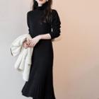 Turtleneck Long-sleeve Knit Shift Dress