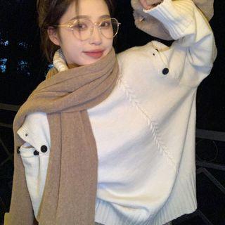Turtle-neck Cold-shoulder Button-up Sweater