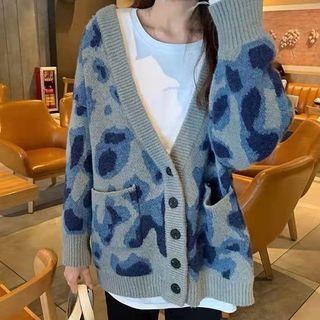 Leopard Print Cardigan Leopard Print - Blue & Gray - One Size