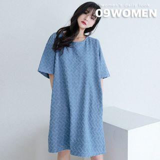 Short-sleeve Textured Denim Dress