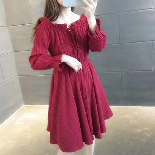Ruffled Bell-sleeve Midi A-line Dress
