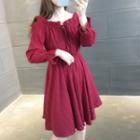 Ruffled Bell-sleeve Midi A-line Dress