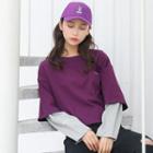 Mock Two-piece Long-sleeve Two Tone T-shirt Purple - One Size