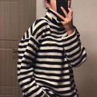 Turtleneck Striped Sweater Stripes - Black & White - One Size