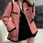 Contrast Trim Button Jacket Pink - One Size