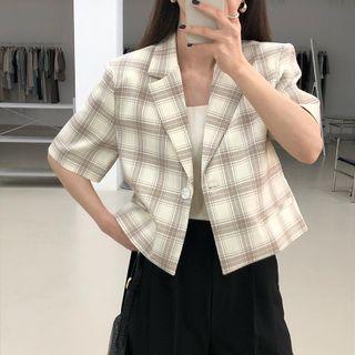 Short-sleeve Plaid Single-button-up Blazer