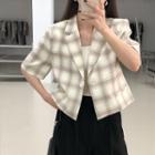 Short-sleeve Plaid Single-button-up Blazer