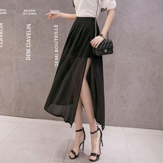 Plain Chiffon Panel Pleated Skirt