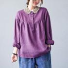 Long-sleeve Lace Collar Henley Blouse