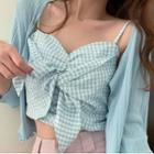 Spaghetti Strap Plaid Knot-front Top