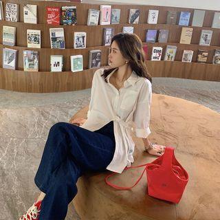 Plain Asymmetric Loose-fit Blouse