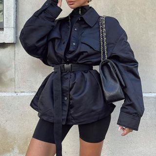 Long Sleeve Loose-fit Tie-waist Jacket