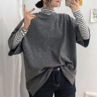 Crew-neck Elbow-sleeve T-shirt / Striped Long-sleeve T-shirt