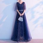 Bell-sleeve Sequined A-line Evening Gown