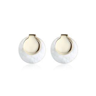 Sterling Silver Plated Gold Simple Fashion Geometric Round Fritillary Stud Earrings Golden - One Size