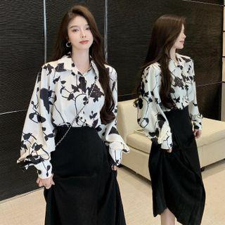 Floral Shirt / Midi A-line Skirt