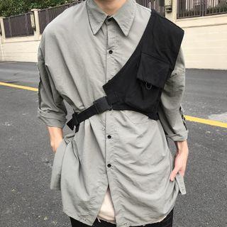 Detachable Sling Bag 3/4-sleeve Shirt Black - One Size