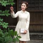 Long-sleeve Contrast-trim Embroidery Dress