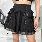 Bow Accent Lace Trim Mini A-line Skirt