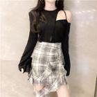Plaid Ruffled A-line Mini Skirt As Shown In Figure - One Size