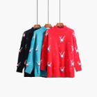 Mock-neck Elk-print Knit Sweater