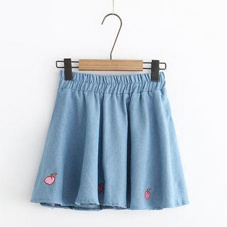 Denim Embroidered A-line Skirt