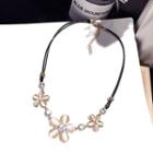 Cat Eye Stone Flower Necklace Gold - One Size