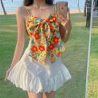 Floral Bow Cropped Camisole Top / Plain Mini A-line Skirt