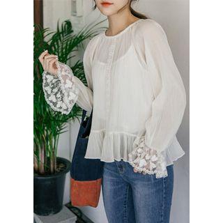 Lace-trim Flounced Sheer Blouse