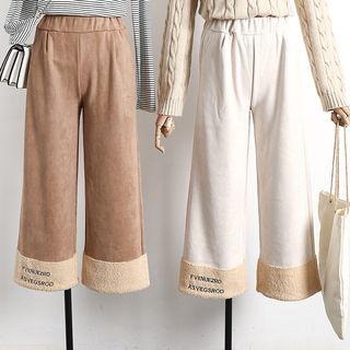 Fleece-lined Faux-suede Wide-leg Pants