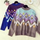 Patterned Crewneck Long-sleeve Knit Sweater