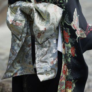 Floral Print Obi Belt Silver - One Size