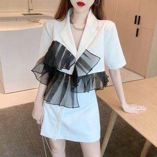 Elbow-sleeve Asymmetric Coat Dress