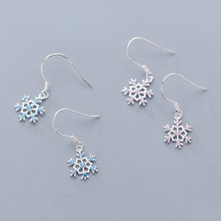 Rhinestone Snowflake 925 Sterling Silver Hook Earring