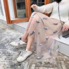 Embroidered Sheer Overlay Midi Skirt