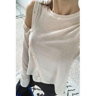 Diagonal-button Linen Blend Top