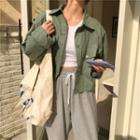 Lapel Cropped Long-sleeve Cargo Jacket As Shown In Figure - One Size