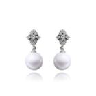 Elegant Fashion Pearl Earrings With Cubic Zircon Silver - One Size