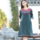 Tasseled Fringe Hem 3/4 Sleeve Dress