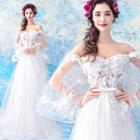 Off-shoulder Floral Applique A-line Wedding Gown