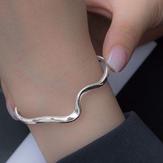 Wavy Sterling Silver Open Bangle Bas062 - Silver - One Size