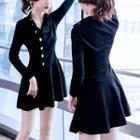 Long-sleeve A-line Faux Suede Dress