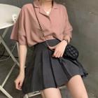 Short-sleeve Shirt / Pleated Mini A-line Skirt