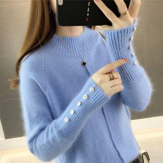 Buttoned Cuff Crew-neck Sweater