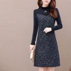 Patterned Mock-turtleneck Long-sleeve A-line Mini Dress