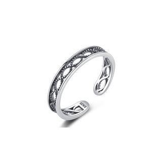 925 Sterling Silver Simple Fashion Hollow Water Ripple Adjustable Open Ring Silver - One Size